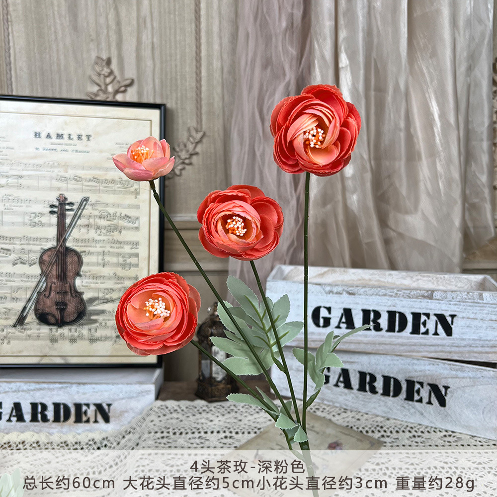 4-head tea rose artificial flower bouquet handmade flowers artificial silk flower wedding wedding celebration decoration floor arrangement full figure