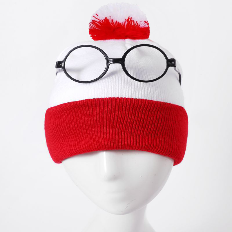 cross-border wool christmas hat knitted hat red and white christmas hat fur ball knitted hat knitted hat red and white hat halloween hat in stock Specification drawing