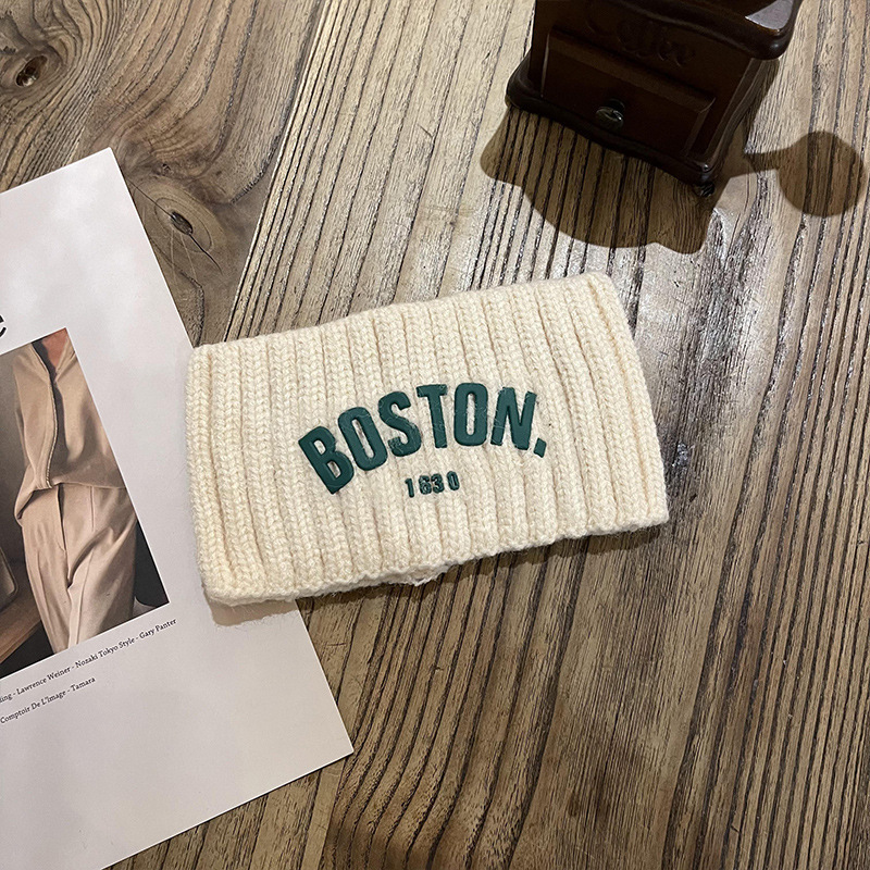 autumn and winter sports knitted hair band sweat-absorbent letter headband forehead protection thermal headgear headband female wide brim confinement headscarf Specification drawing