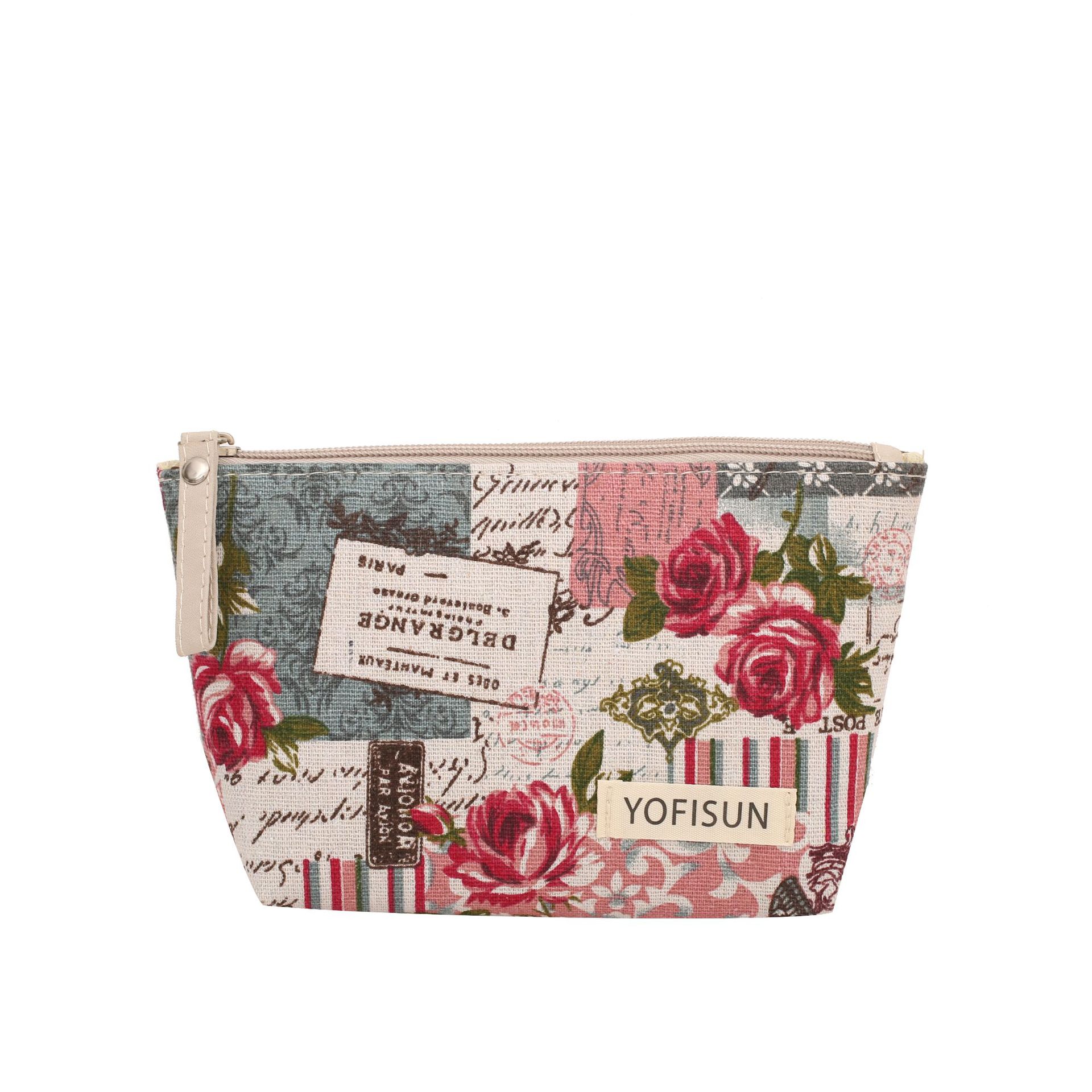 cross-border canvas makeup bag large capacity hand holding washing storage bag printing zipper change student pencil case in stock Item Picture