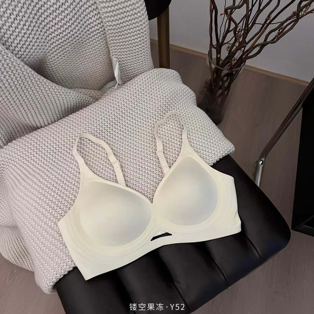 thin hollow jelly soft support fixed cup underwear women's seamless lifting small chest push up breast holding backless bra details Picture