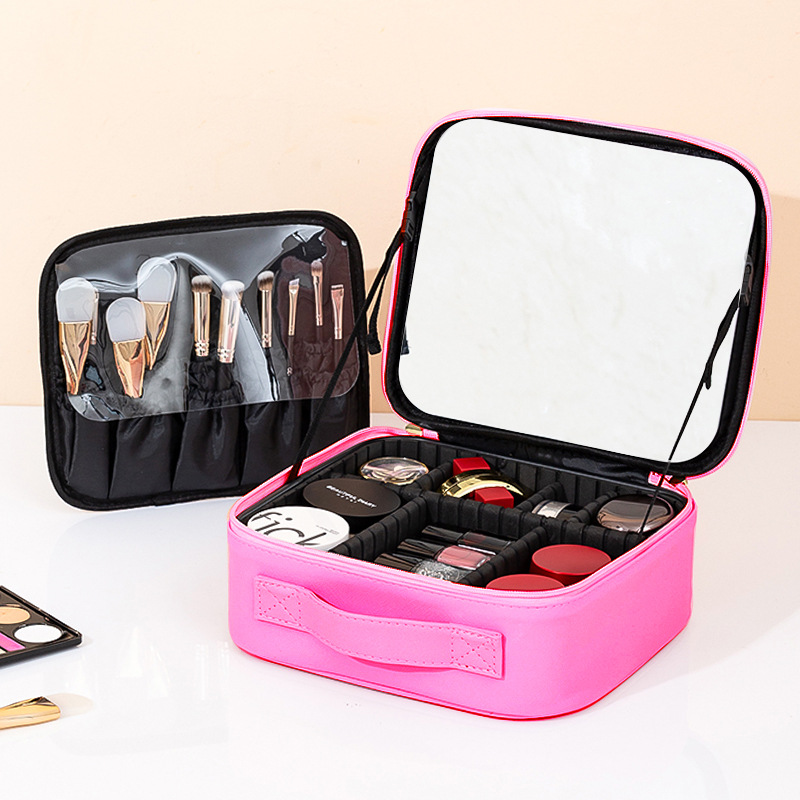 advanced led travel with mirror cosmetic bag women's portable large capacity makeup brush box portable partition beauty bag details Picture