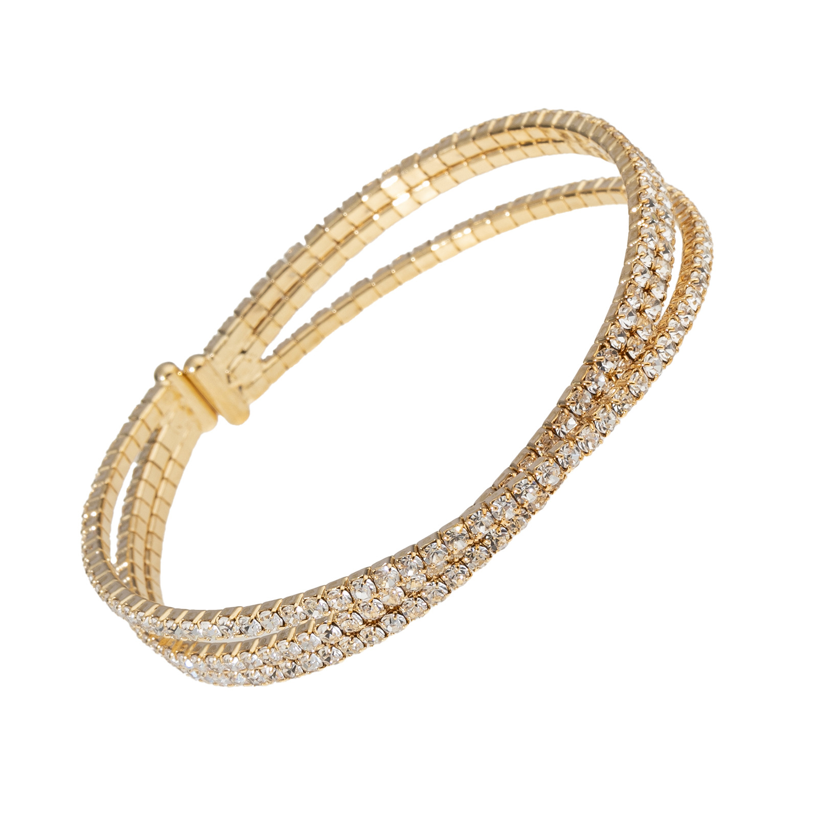 Aliexpress's best-selling new product, the cross-border three-layer crossed steel wire elastic open bracelet, is a light luxury and fashionable jewelry with full diamonds that shines brightly and is suitable for wholesale details Picture