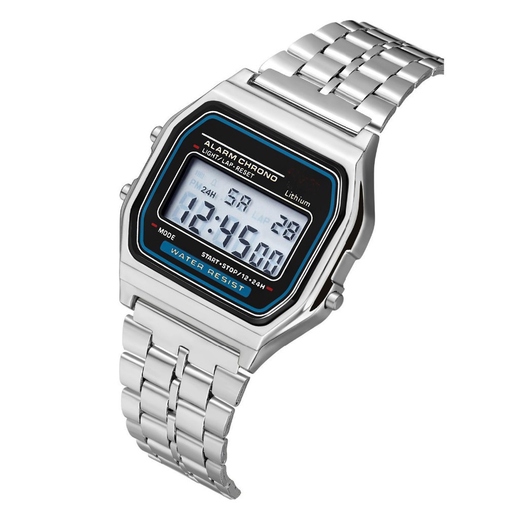 2023 steel belt led electronic watch ultra-thin gold and silver cold light watch f91w steel belt harajuku style fashion multi-function watch details Picture
