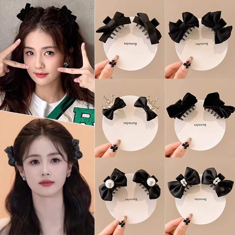 black elf ear bow small hair grabbing clip female princess hairstyle side side clip hair accessories behind the ear barrettes headdress hairpin details Picture