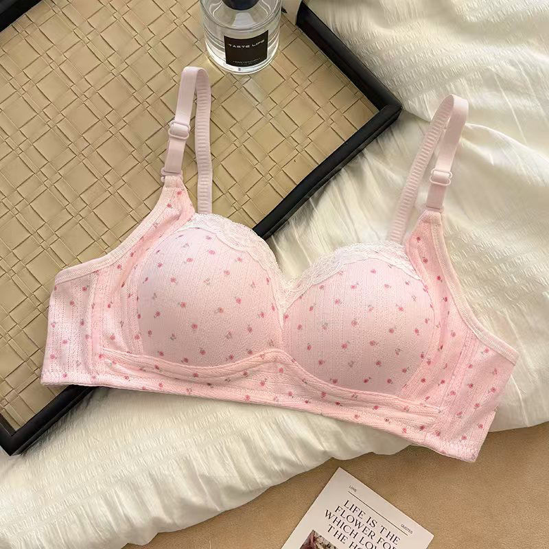 japanese sweet girl thin underwear small chest push up round youth adjustable bra fixed cup without steel ring details Picture