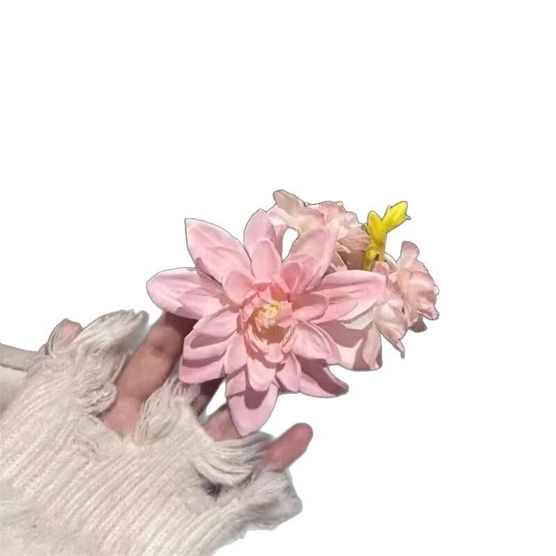 new chinese gentle pink flower barrettes retro updo bun wearing flower clip atmosphere sense photo hairware Item Picture