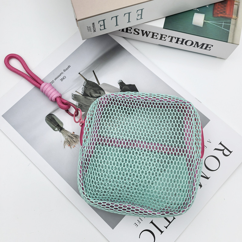 cross-border square bag mini coin purse large capacity mesh cosmetic bag dopamine mesh women's lipstick pack color details Picture