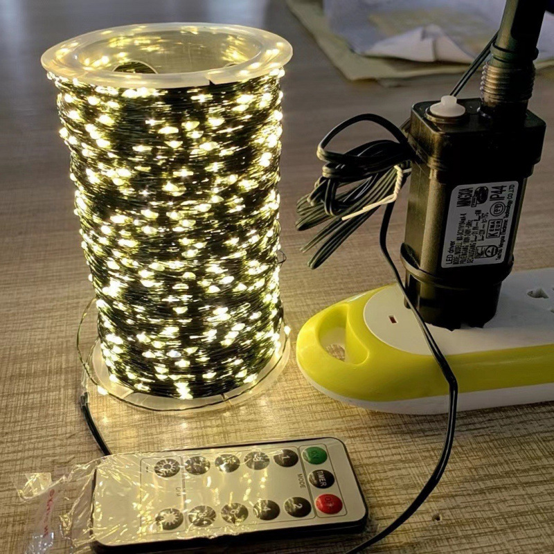 cross-border led copper wire lighting chain remote control christmas tree lamp string lighting chain copper wire light color light green line christmas starry decoration full figure