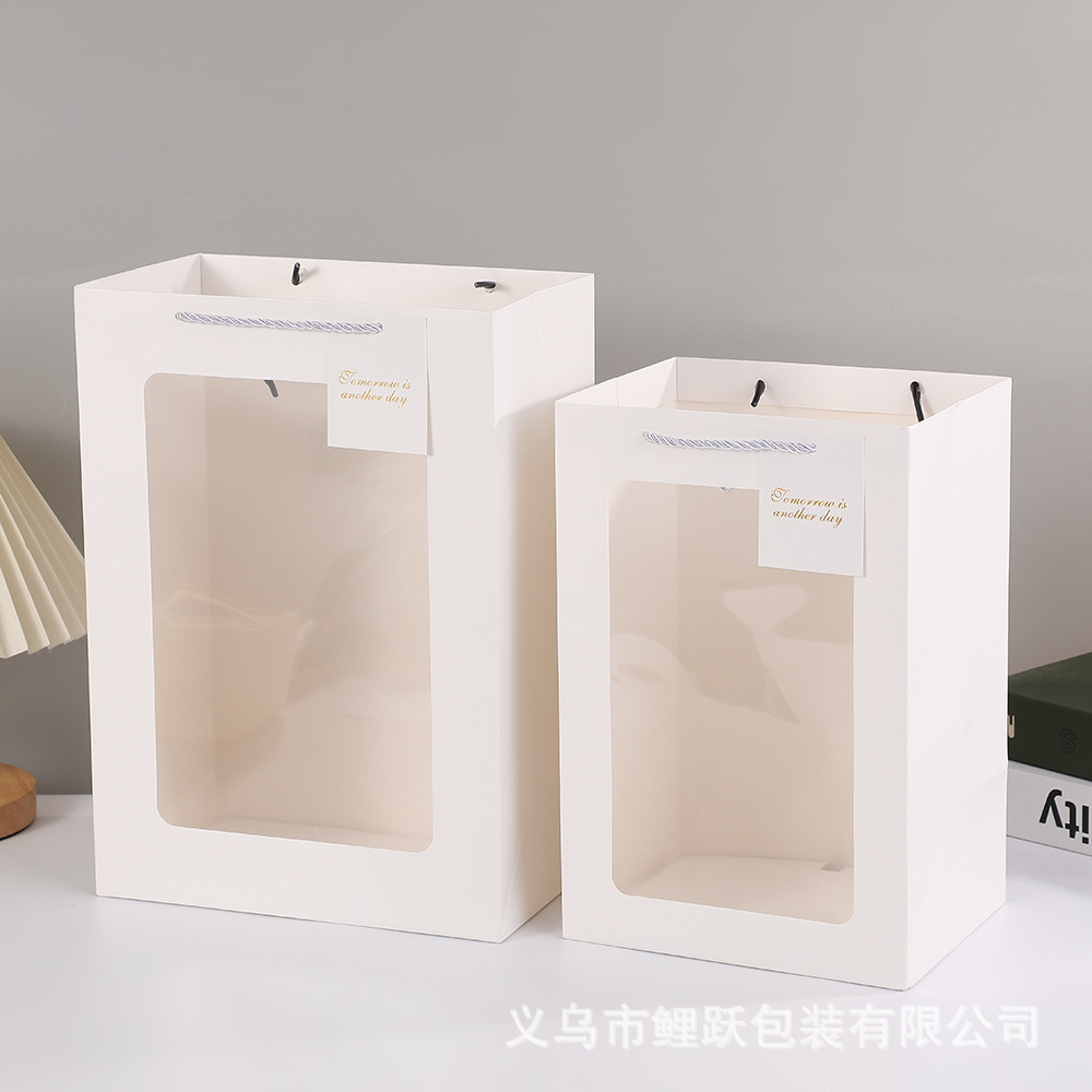 gift bag handbag transparent window gift bag flower bouquet packaging bag holiday gift window paper bag Specification drawing