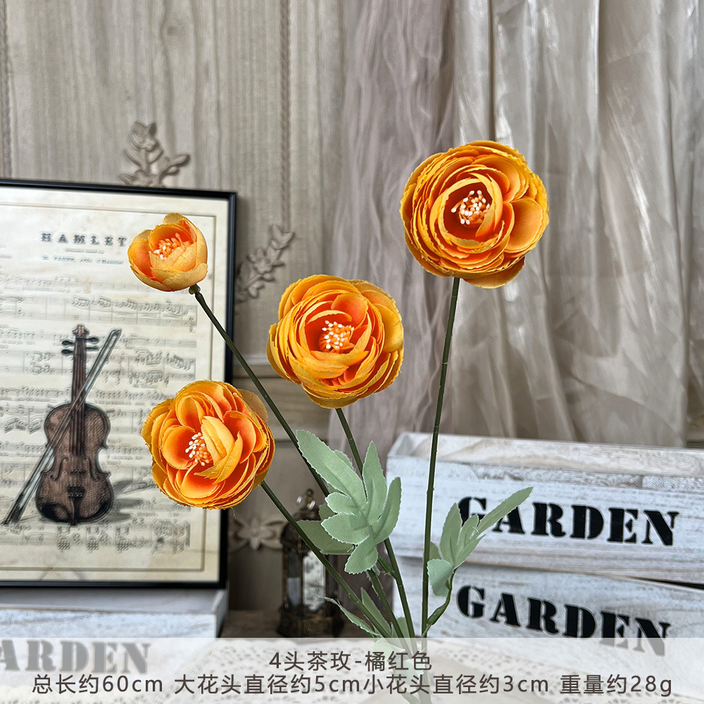 4-head tea rose artificial flower bouquet handmade flowers artificial silk flower wedding wedding celebration decoration floor arrangement Specification drawing