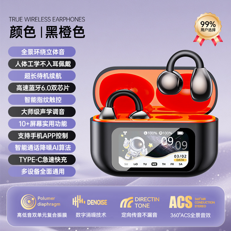 cross-border new arrival xg42 clip bluetooth headset binaural wireless 6.0 multi-function color screen ai translation bluetooth headset Item Picture