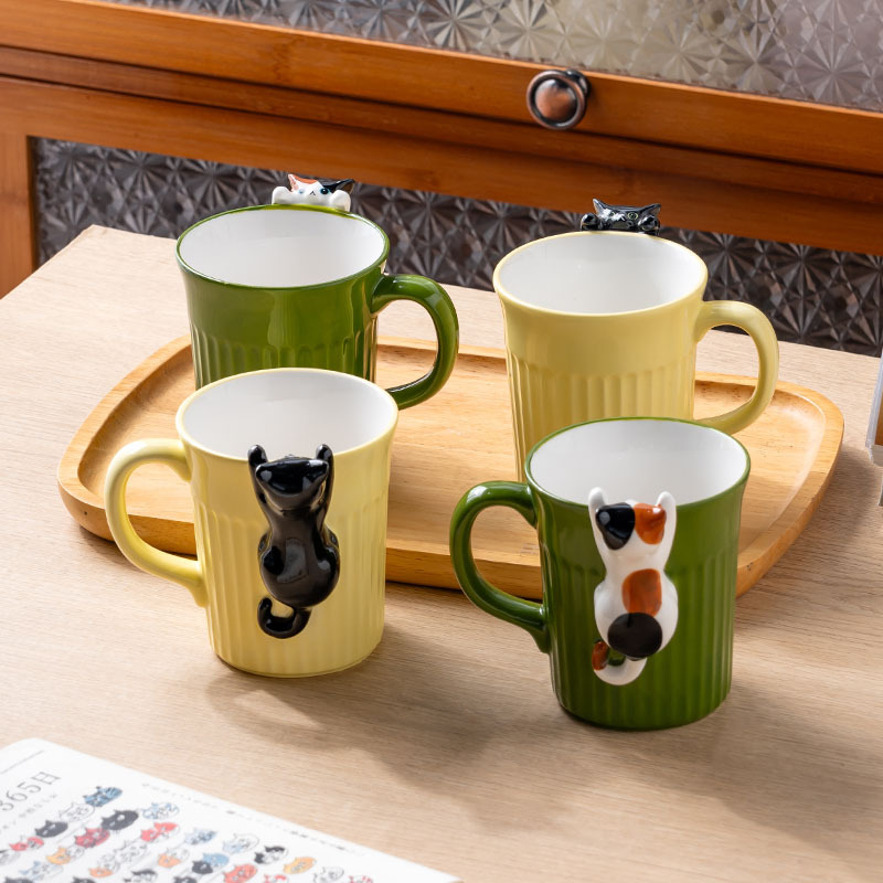 cute cartoon  ceramic cup relief cute water cup ins style breakfast cup couple's cups good-looking mug full figure
