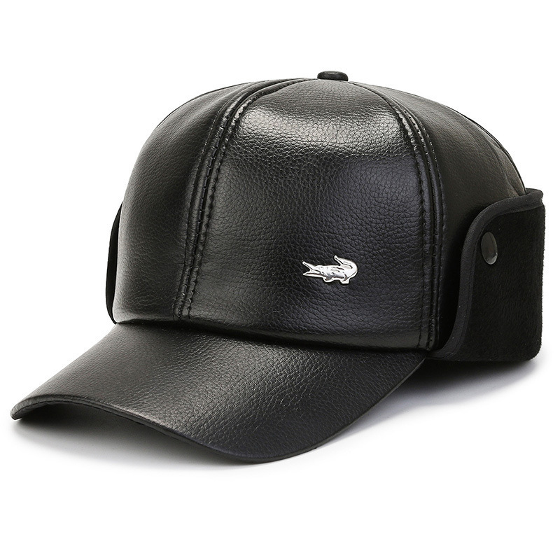 middle-aged old hat leather hat men's winter old peaked cap grandpa winter warm hat dad earmuffs hat thumbnail