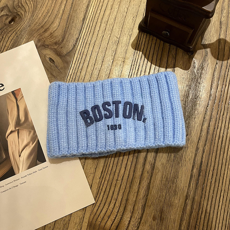 autumn and winter sports knitted hair band sweat-absorbent letter headband forehead protection thermal headgear headband female wide brim confinement headscarf full figure