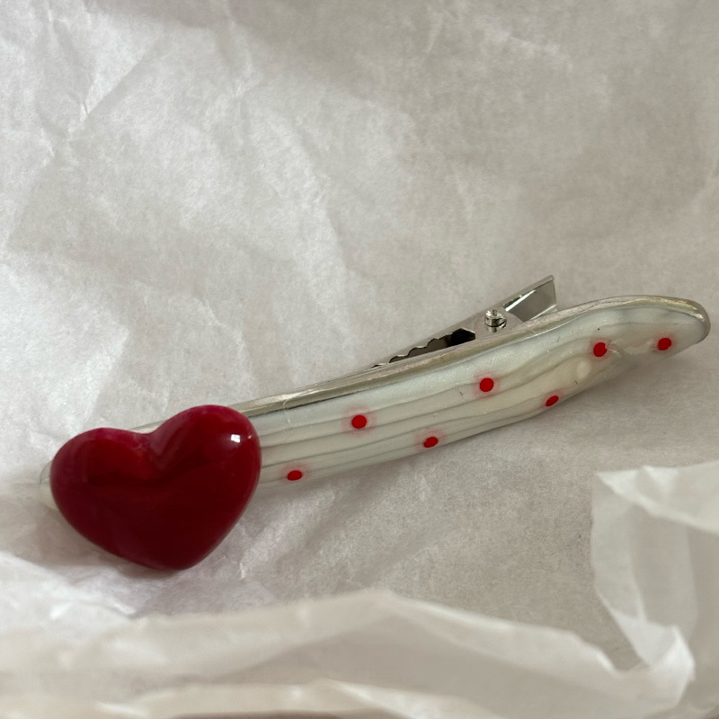 red polka dot pearl barrettes duckbill clip temperament burgundy french side clip bang clip high sense hairpin hair ornaments full figure