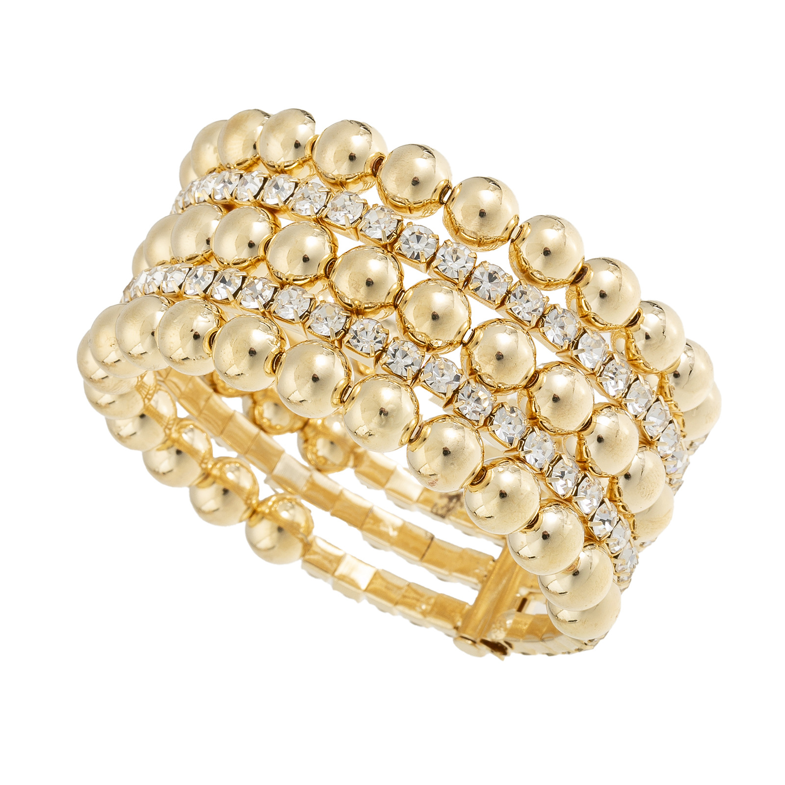 Cross-border new product 5-row bead rhinestone wide bracelet, European and American trendy, fashionable and personalized full diamond open mouth jewelry wholesale details Picture