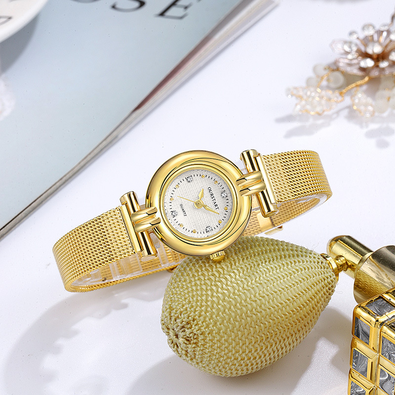 new ladies watch wholesale cross-border niche gold watch simple bracelet watch elegant mesh quartz watch for women details Picture