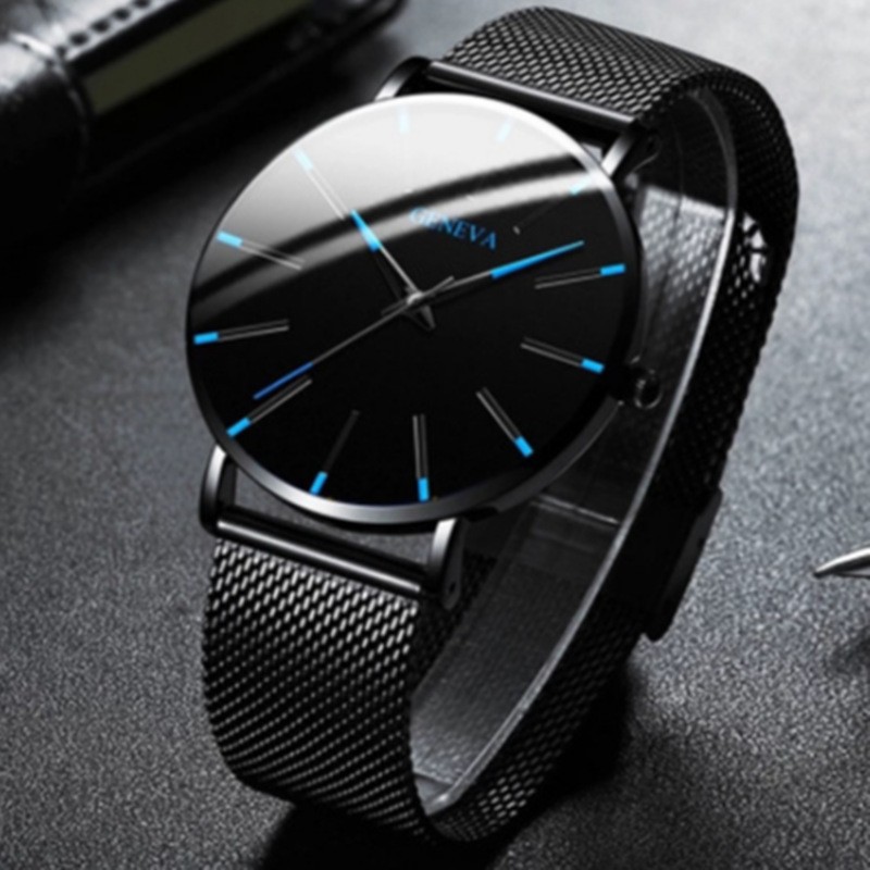 geneva men's simplicity business watch male geneva foreign trade popular style fashion mesh strap quartz watch 1 piece wholesale Item Picture
