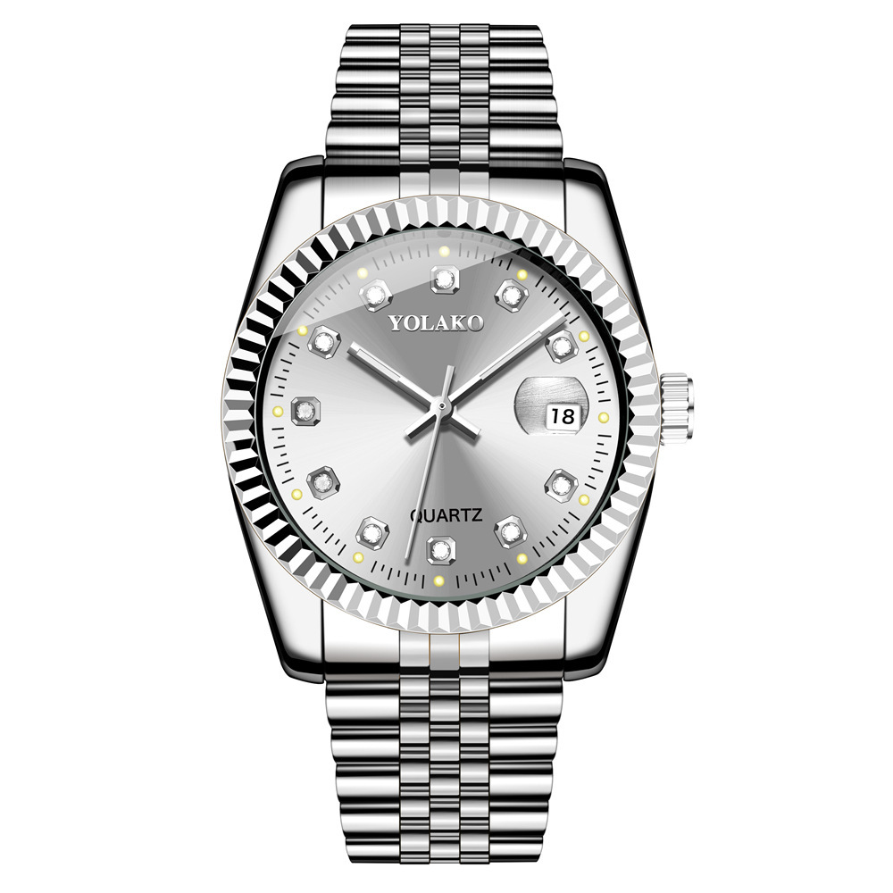 diamond surface steel belt calendar watch women's simple casual student fashion quartz golden suit men's watch couple full figure
