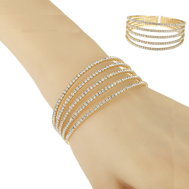 Factory direct sales of claw chain jewelry, cross-border export jewelry, 5-row three-dimensional full rhinestone open bracelet, evening party and gathering jewelry full figure