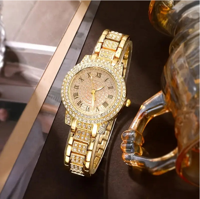 customized cross-border cornucopia hand women's diamond-embedded light luxury watch student roman pattern full diamond starry sky elegant jewelry women's watch Specification drawing