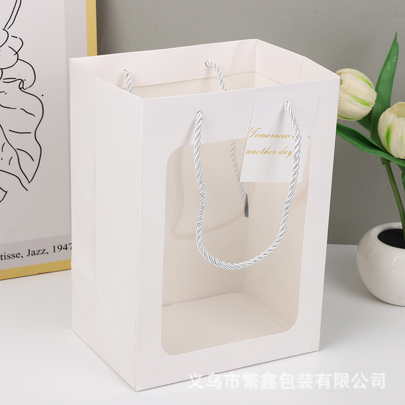 open window gift bag high-grade transparent paper bag flower handbag valentine's day free gift bag high-grade handbag Specification drawing