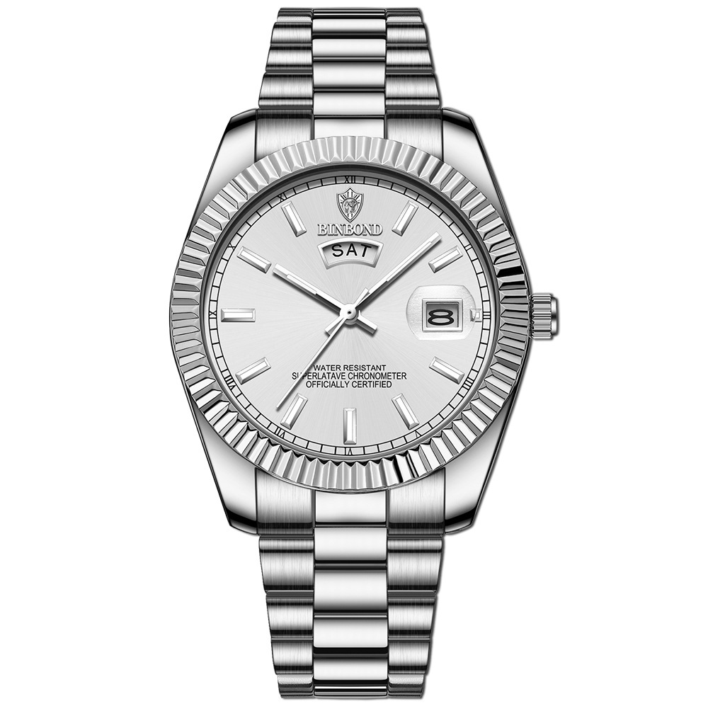 log new watch men's steel belt waterproof leisure classic double calendar luminous men's watch simple atmospheric men's watch Specification drawing
