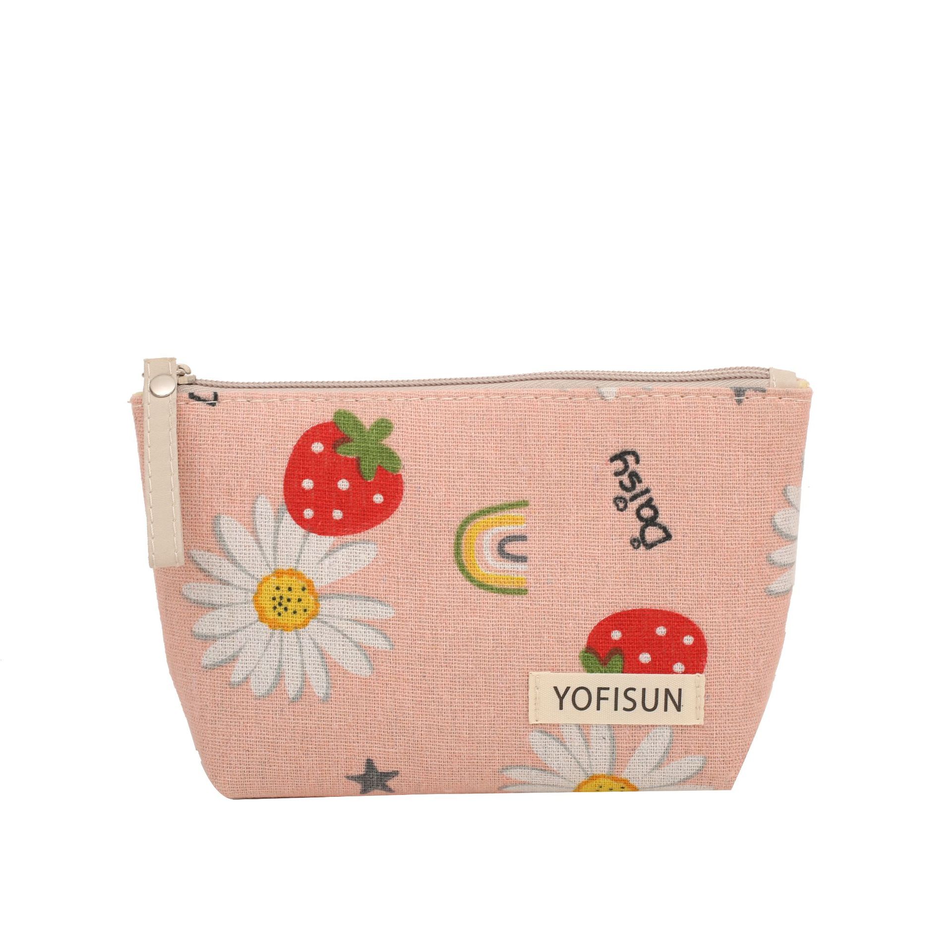 cross-border canvas makeup bag large capacity hand holding washing storage bag printing zipper change student pencil case in stock Specification drawing