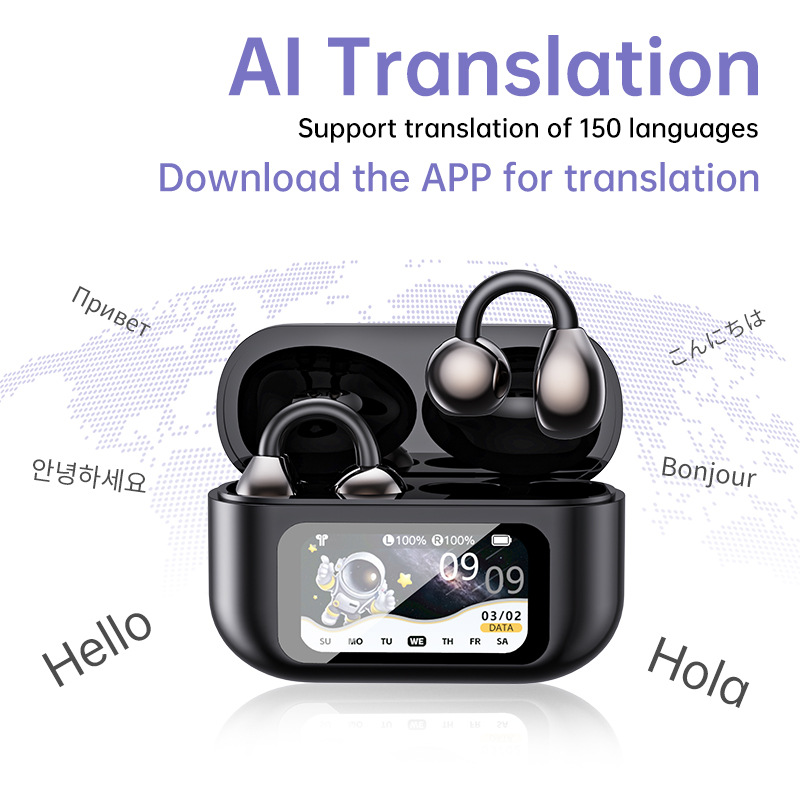 cross-border new arrival xg42 clip bluetooth headset binaural wireless 6.0 multi-function color screen ai translation bluetooth headset details Picture