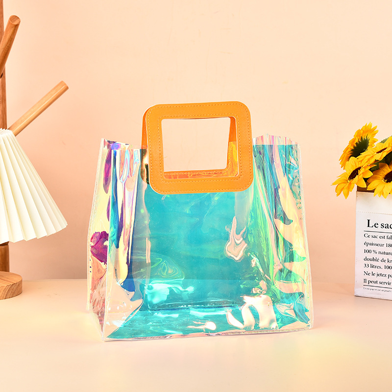 pvc laser handbag high-grade transparent colorful laser candy hand gift bag stall good-looking gift bag Specification drawing