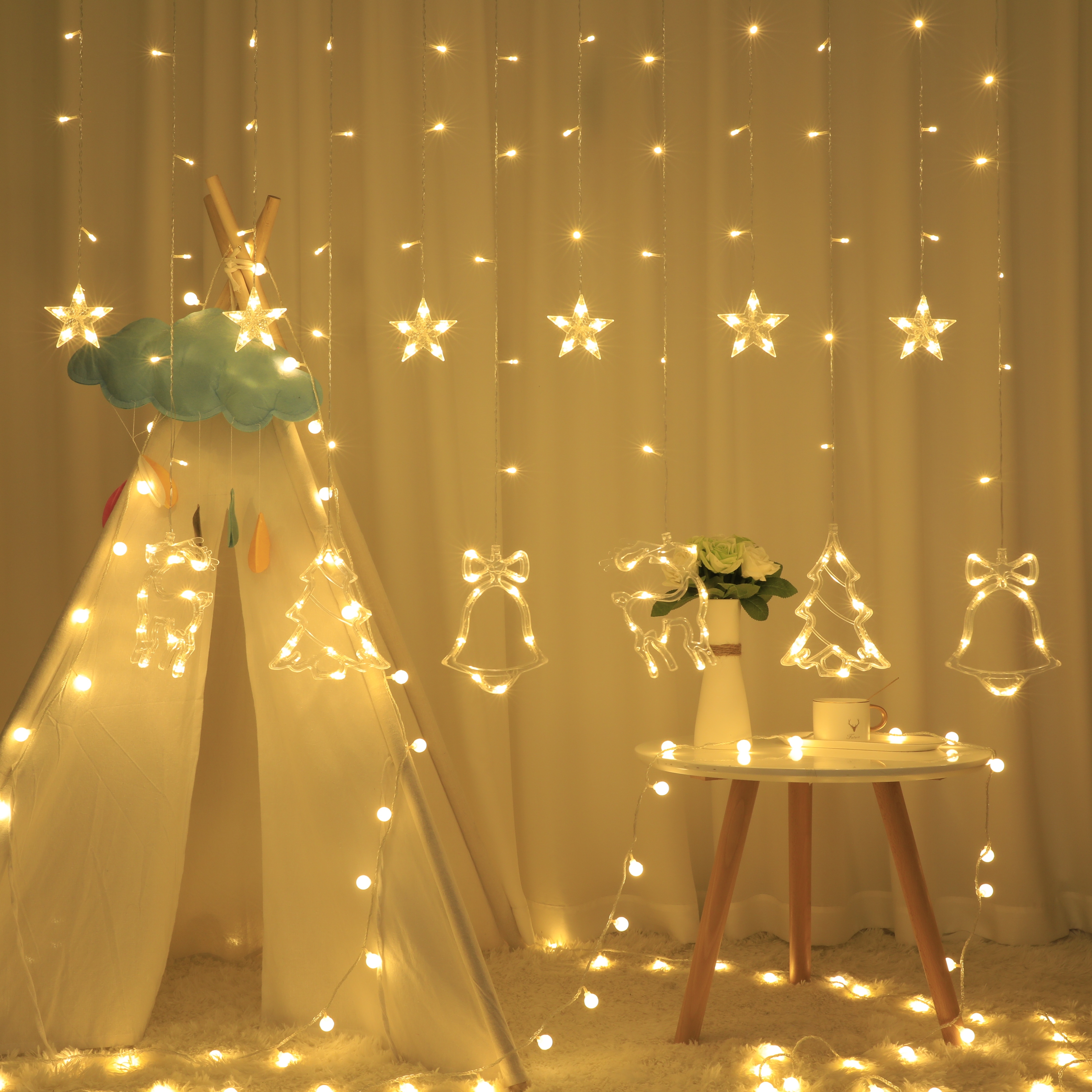 Christmas decorative curtain lights, festival decorative lights, bedroom atmosphere lights, flashing lights, hanging lights