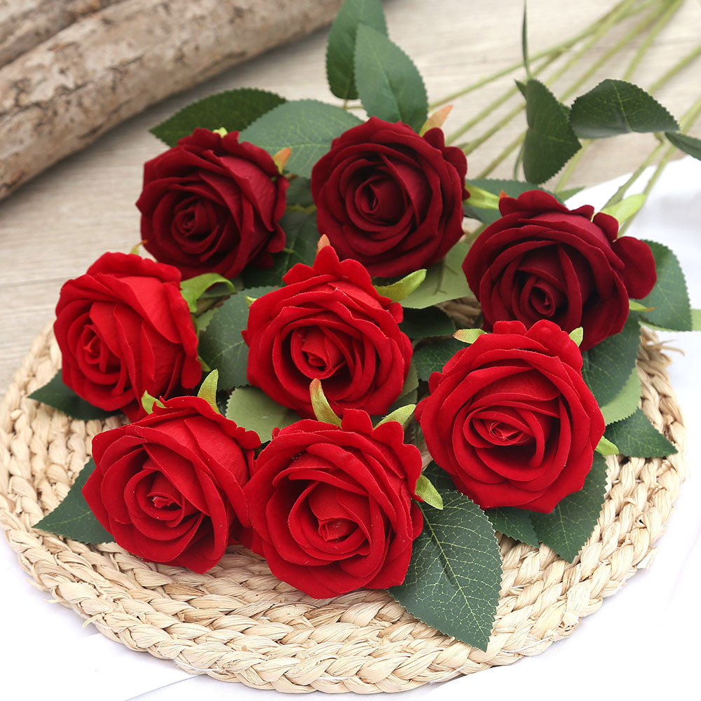 single flannel artificial rose wedding home decoration artificial flower valentine's day bouquet flower wall flower arrangement and fake flower details Picture