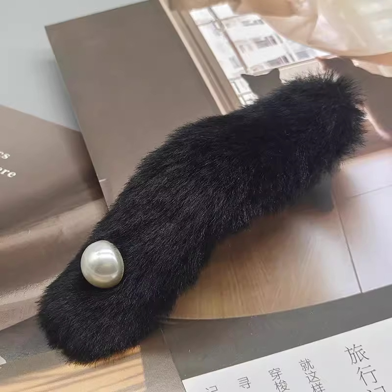 french pearl hair clip plush bead hairpin high-grade elegant back head duckbill clip bang clip hairpin Specification drawing