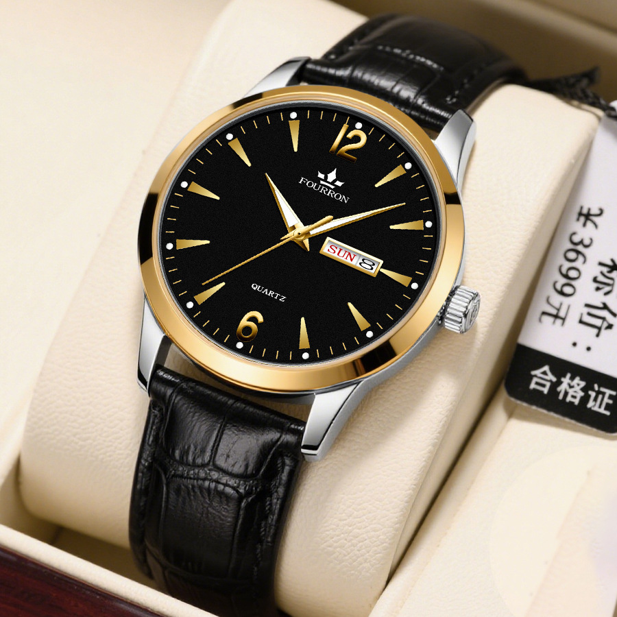 watch men's double calendar luminous leather belt digital men's wholesale waterproof watch men's large dial business full figure