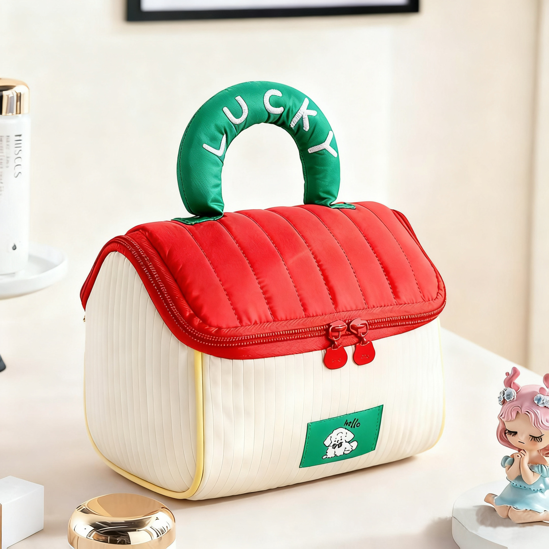cute house cosmetic bag girl soft glutinous contrast color wash bag travel portable handbag large capacity buggy bag full figure