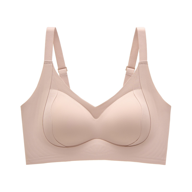 [high quality] fixed cup seamless underwear small chest push up big no steel ring jelly sports lifting bra details Picture