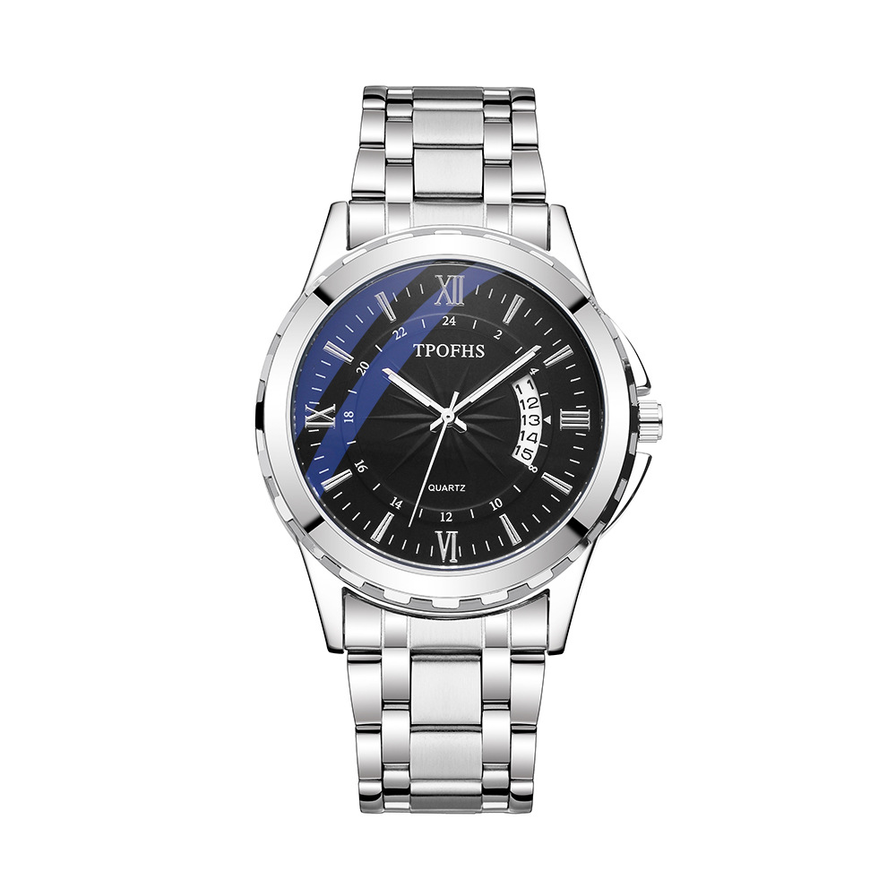 tpofhs new factory direct supply men's watch waterproof men's watch blue light steel belt calendar watch men's high sense details Picture