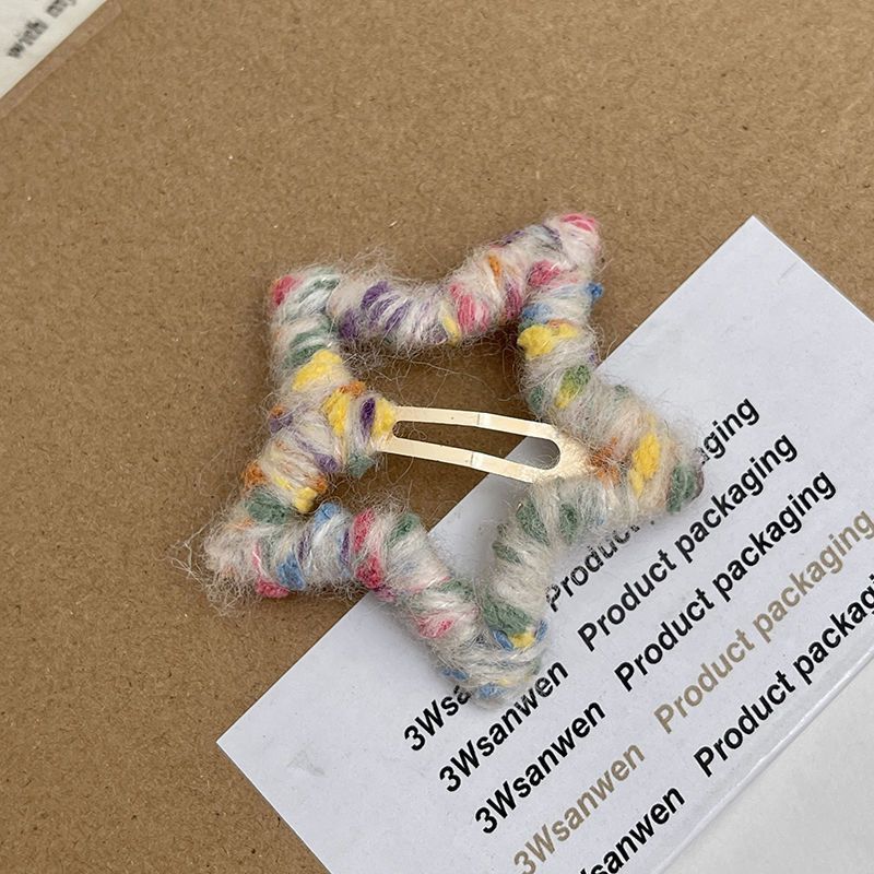 limited romance ~ handmade five-pointed star wool cropped hair clip headdress autumn and winter forehead bang clip side bb hairpin ins details Picture