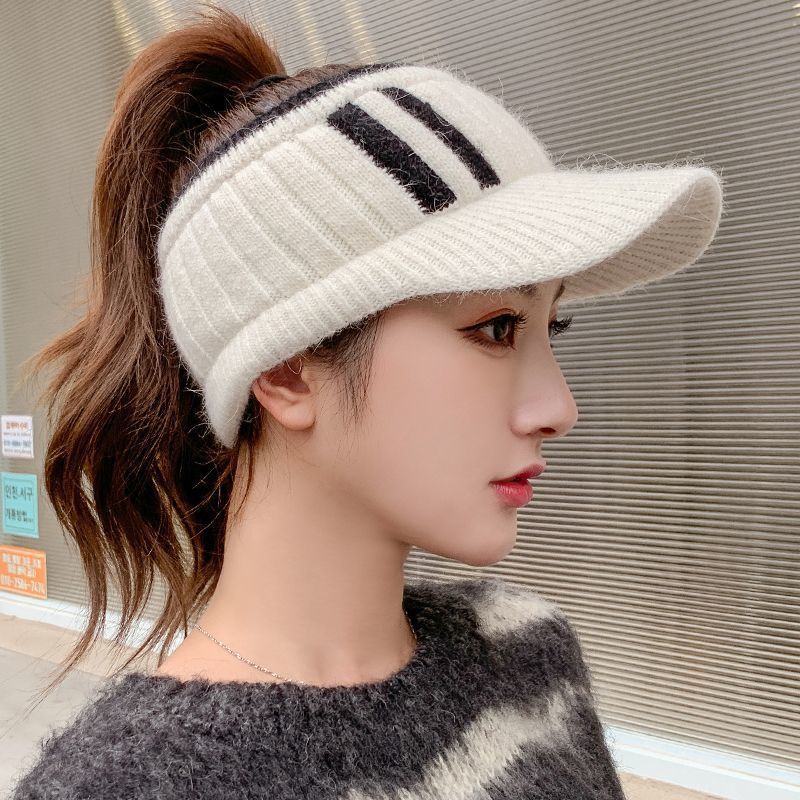 new winter fleece-lined good-looking woolen cap women's japanese autumn and winter knitted hat all-matching visor peaked cap warm Item Picture