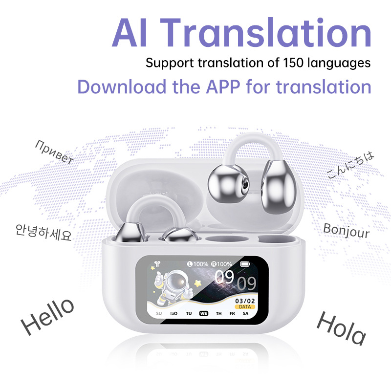 cross-border new arrival xg42 clip bluetooth headset binaural wireless 6.0 multi-function color screen ai translation bluetooth headset full figure