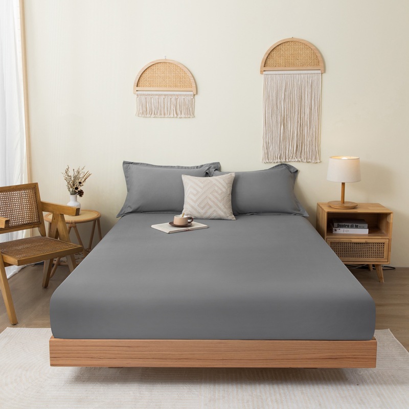 solid color sanding single fitted sheet comfortable skin-friendly cotton single twin coverlet bed sheet dustproof protective bedding wholesale details Picture