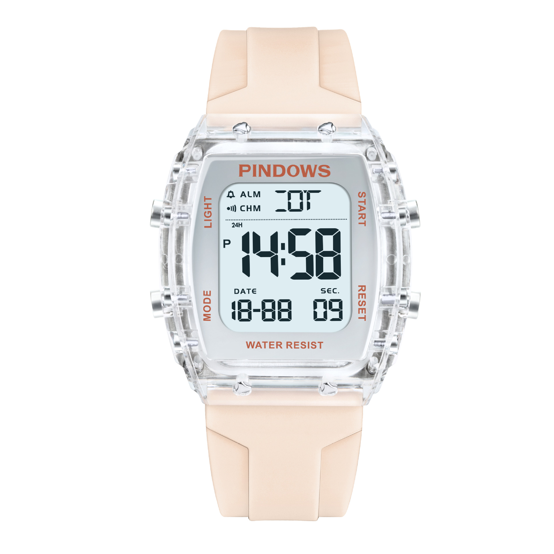 fashion led alarm clock calendar week skin-friendly strap 50 m waterproof student electronic watch foreign trade Specification drawing