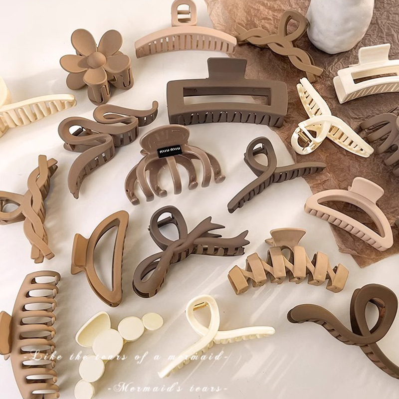 simple coffee color series grip women's large back head updo shark clip 2024 new hair clip headdress hairpin full figure