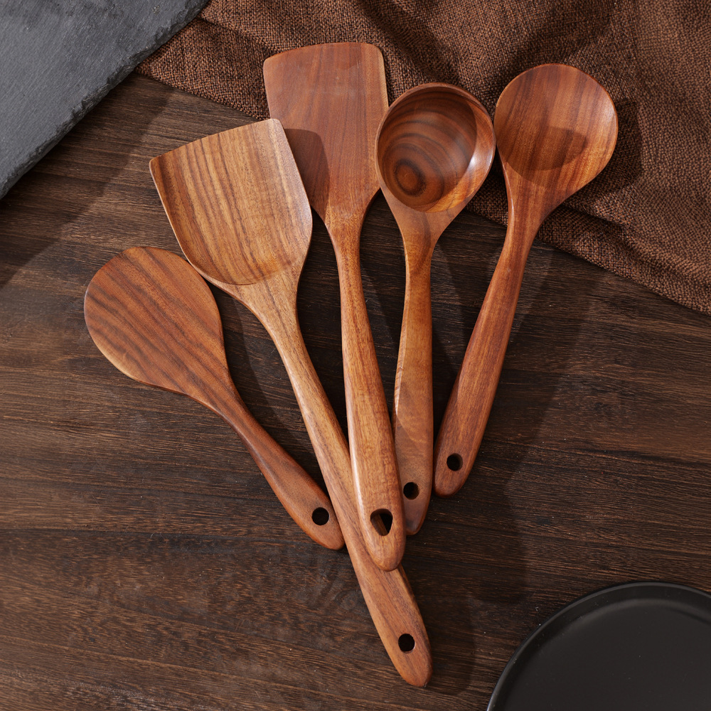 cattle carpenter cross-border lobular acacia mangium spatula frying pan spatula spoon wooden turner teak kitchenware set wooden Specification drawing
