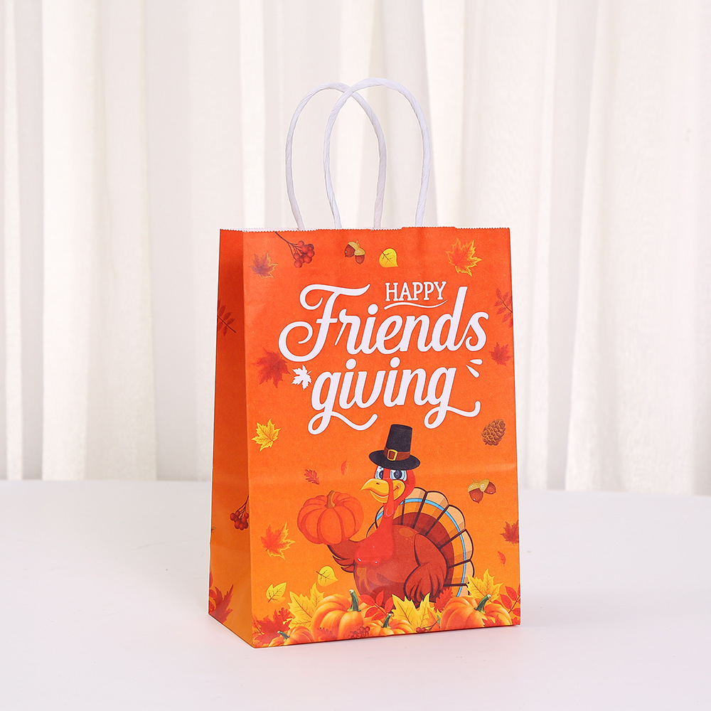 thanksgiving kraft paper bag cartoon character printed logo gift bag wholesale tote bag party gift packaging details Picture