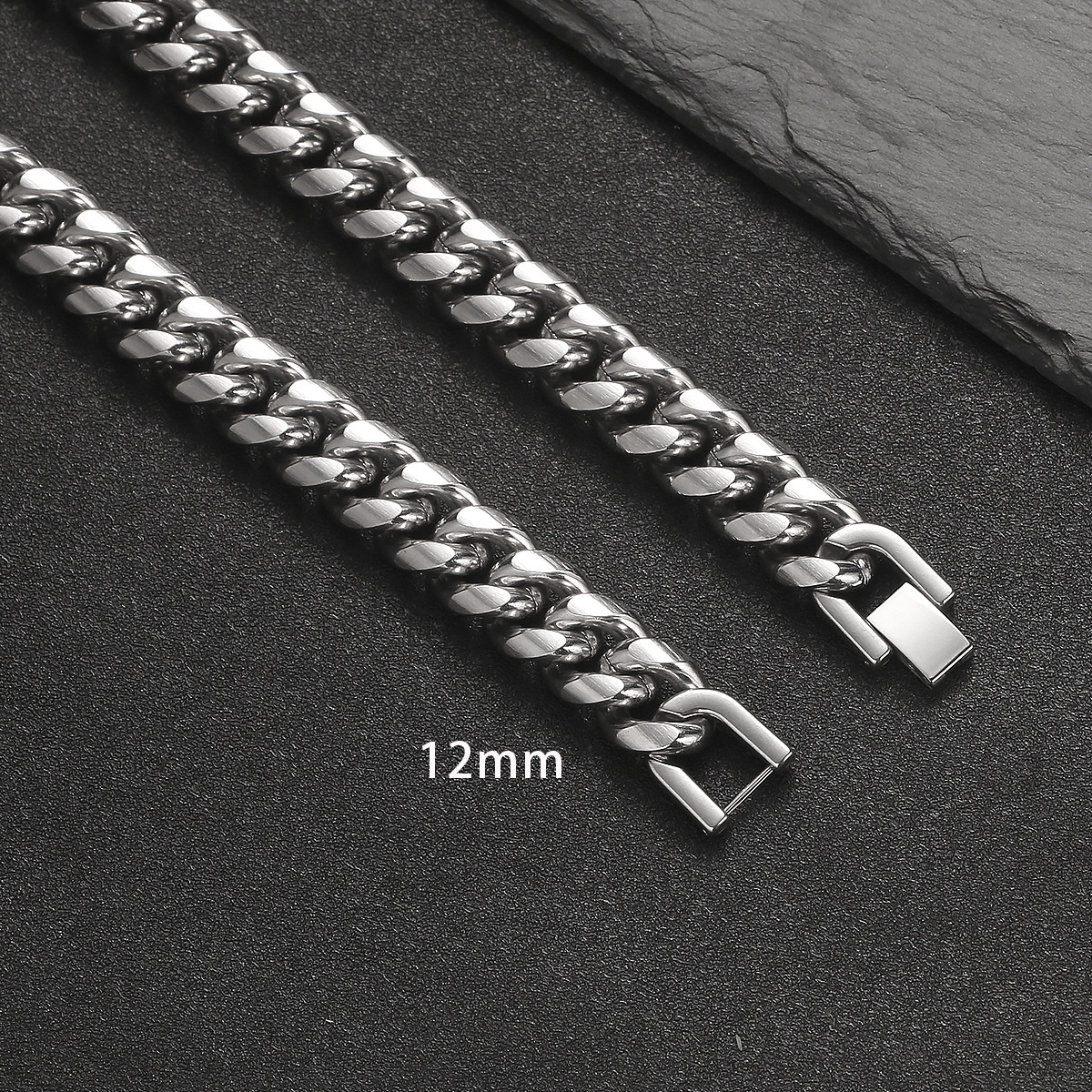 titanium steel cuban link chain hip hop necklace stainless steel round grinding encryption chain fashion men's jewelry buckle titanium steel necklace ornament Specification drawing