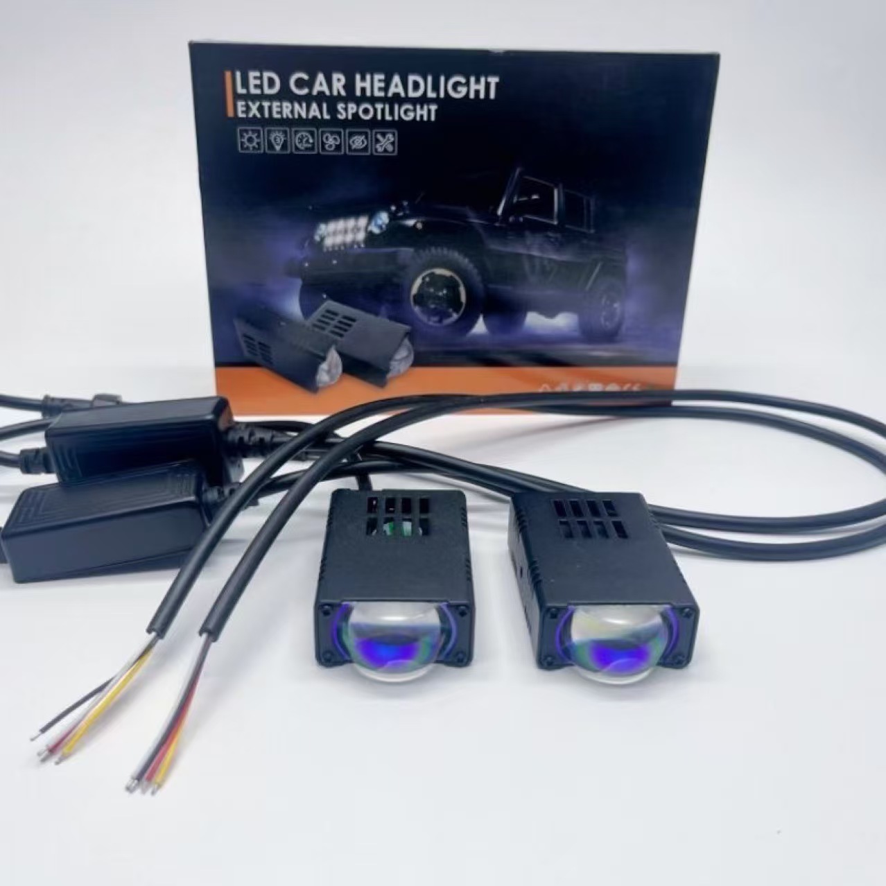 LED laser cannon, hidden car grille spotlights, strong yellow and white dual-color headlights for trucks and off-road vehicles, roof lights details Picture