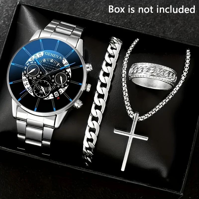 factory direct sales watch set men's high-grade glass quartz watch men's steel strap watch one piece dropshipping details Picture