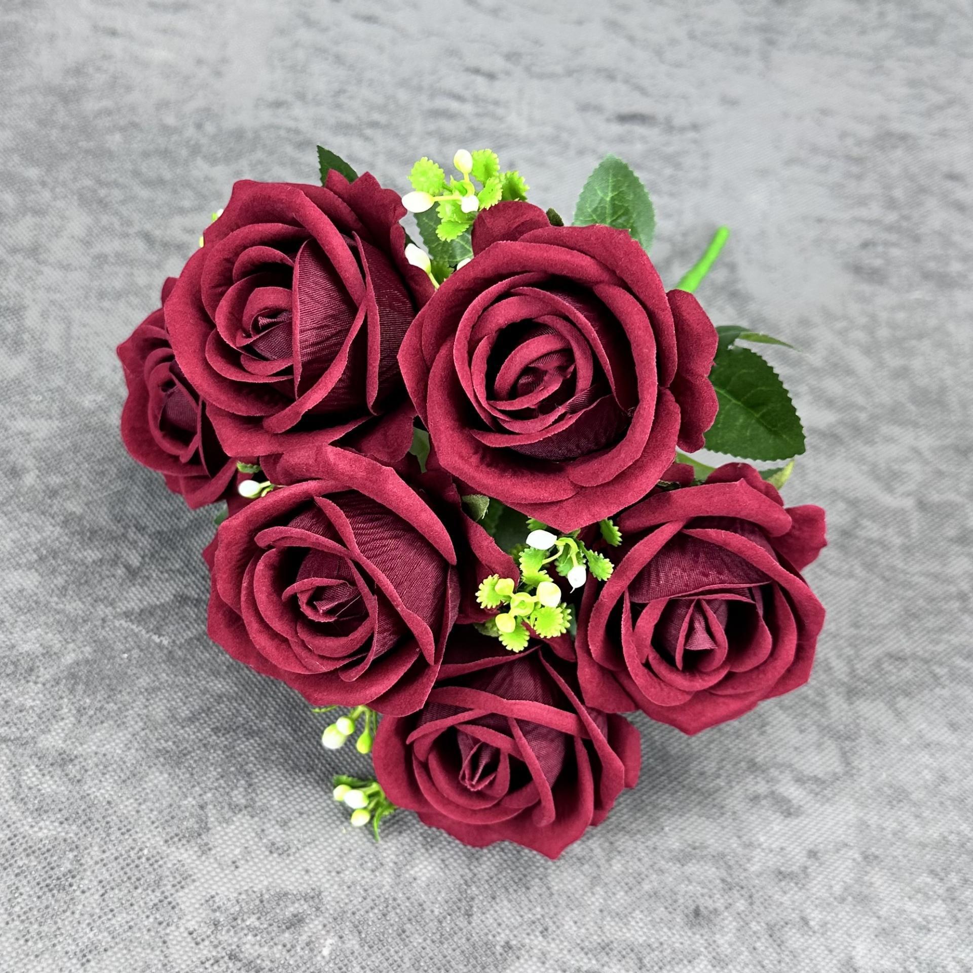 artificial rose 7 headband flannel red rose home wedding decorations arrangement cross-border decoration fake flower wholesale full figure
